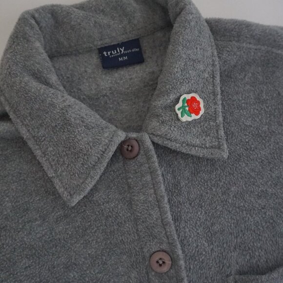 Vintage Truly Casual Gray Button Up Fleece Outdoor Thick Long Sleeve Shirt M - Picture 11 of 11